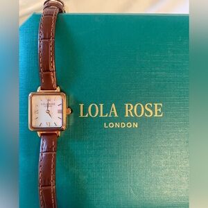 Lola Rose brown leather watch with mother-of-pearl face. Comes with original box